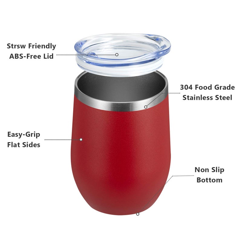 MEWAY 12oz/12 Pack Wine Tumbler Glasses with Lid -Double Wall Vacuum Stainless Steel Travel Tumbler Mug,Stemless Insulated Wine Cup for,Coffee,Cocktails,Gifts (Red,Set of 12) - Image 2